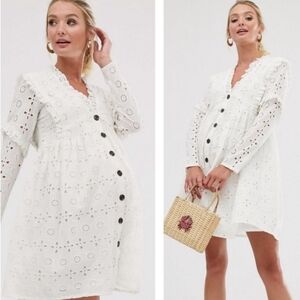 ASOS White Eyelet Button-Down Dress Size 4 Maternity